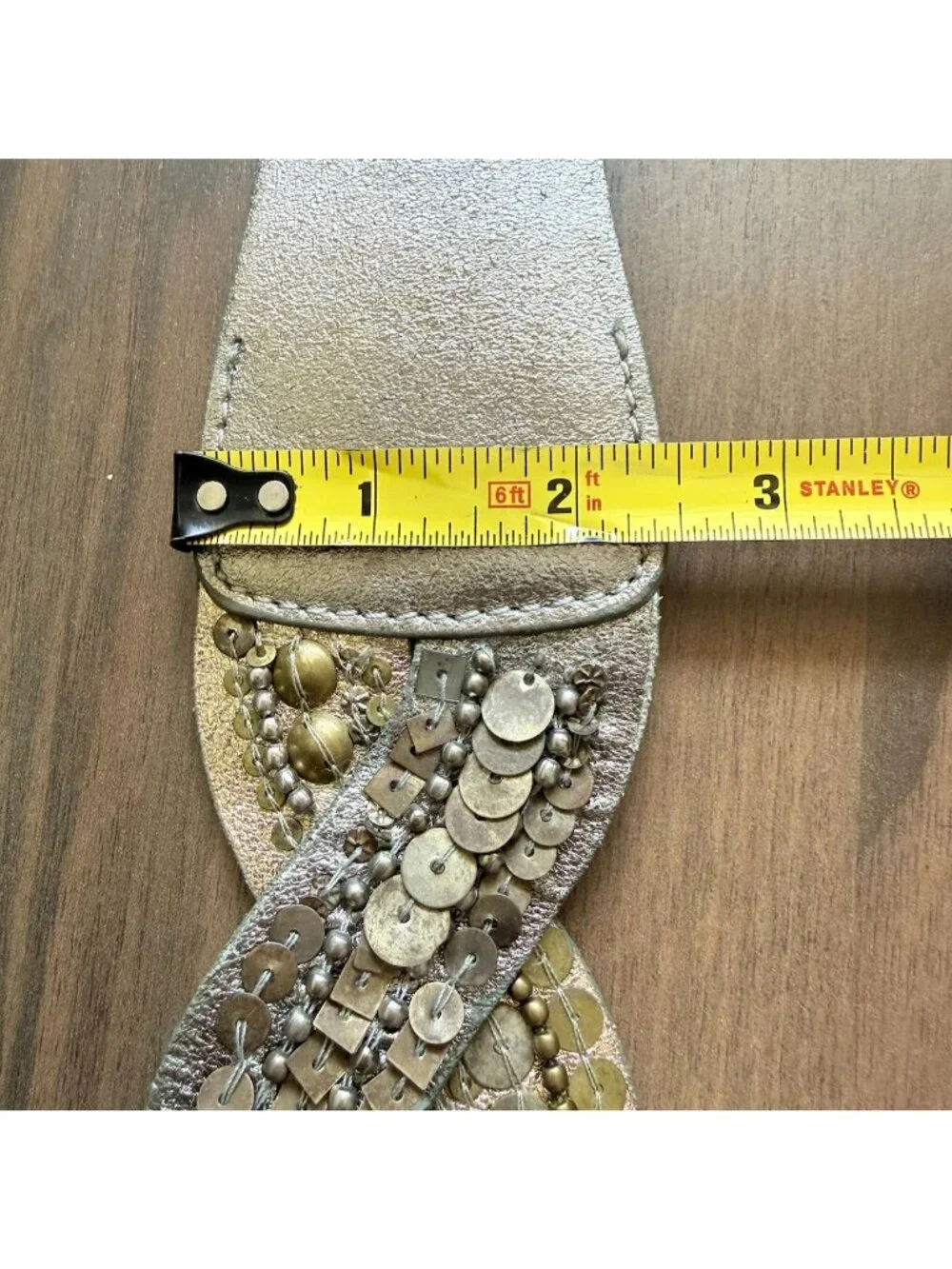 Vintage Womens Leather Belt L Fashion Braided Metallic Gold & Silver Sequins 45